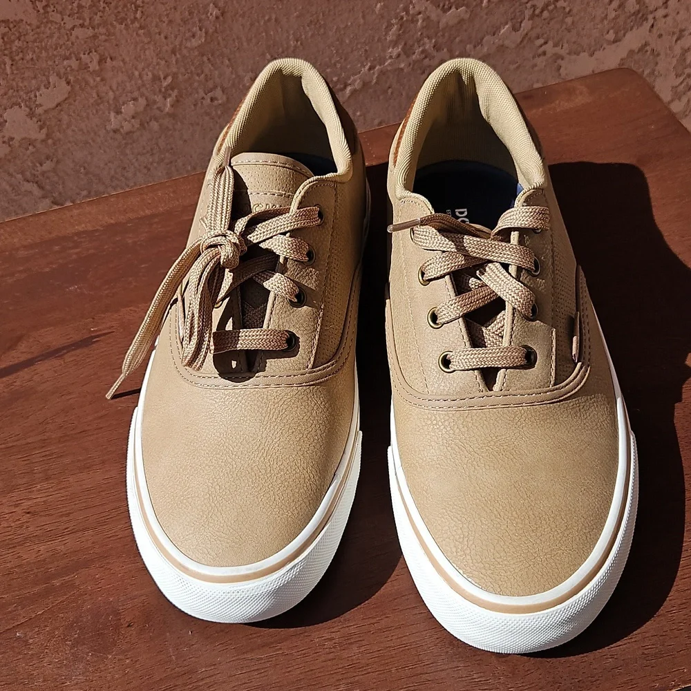 Dockers Tan Faux Leather Lace-up Sneakers Tennis Shoes 8.5 - Picture 2 of 10